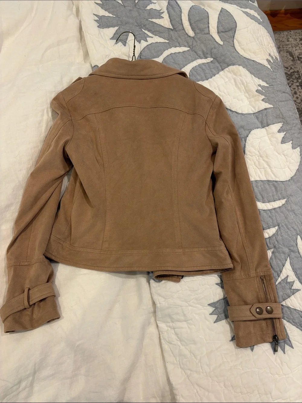 blanc noir Suede Moto Jacket in Tan Brown